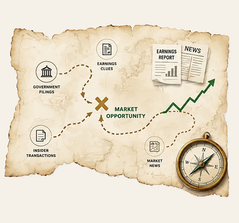 Paper Trail treasure map showing sources leading to market opportunity